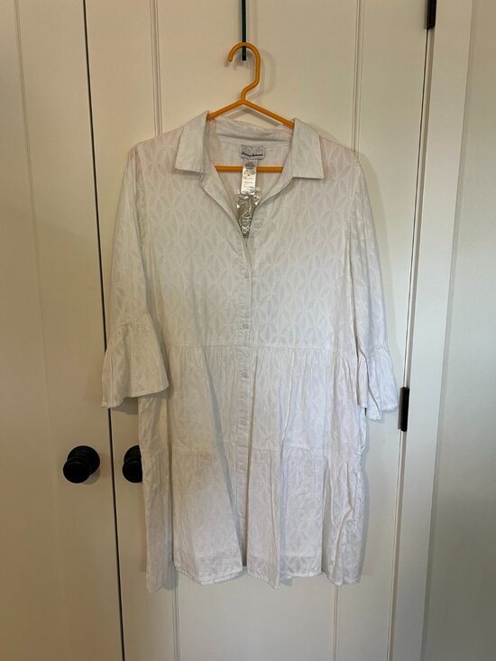 Tommy Bahama Dresses & Skirts - NWT Tommy Bahama Cotton Clip Tiered Shirt Dress White 100% Cotton M